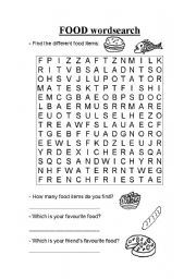 English Worksheet: Food_wordsearch