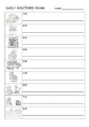 English Worksheet: daily routines exam