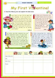 English Worksheet: My First Valentine  -  Reading Comprehension