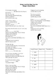 English Worksheet: Just the way you are