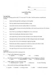 English Worksheet: Lord of the Flies TEST