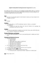 English Worksheet: Independent Reading Project