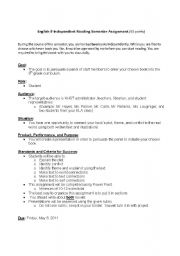 English worksheet: Independent Reading Project