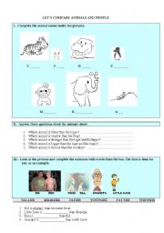 English worksheet: Lets compare animals and people