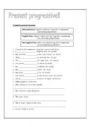 English worksheet: Present progressive