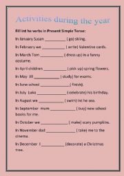 English worksheet: activities during the year
