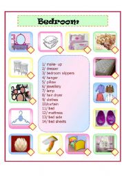 English Worksheet: bedroom matching 