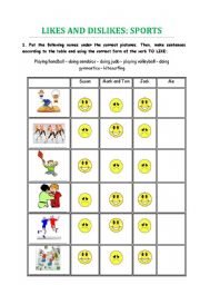 English Worksheet: Likes and dislikes: sports