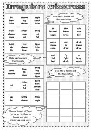 English Worksheet: Irregulars crisscross game