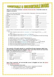 English Worksheet: countable and uncountable nouns 