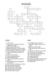 English Worksheet: animals crossword puzzle