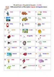 English Worksheet: Plural Nouns  Regular & Irregular (1 of 3)