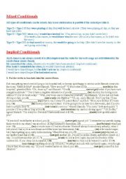 English Worksheet: Mixed and Implied Conditionals - intro and exercises