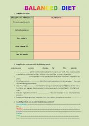 English Worksheet: a balanced diet