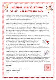 English Worksheet: ORIGEN AND CUSTOMS OF ST.VALENTINES DAY. YOLANDA