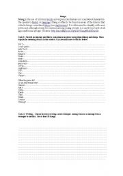 English worksheet: Slangs in context