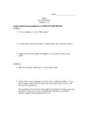 English worksheet: Holes Chapters 1-3