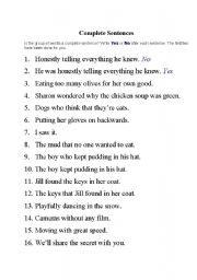 English Worksheet: Complete Sentences