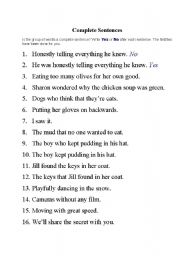 English worksheet: Complete Sentences