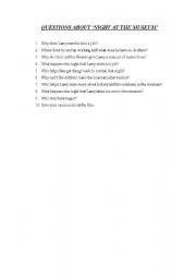 English Worksheet: Qeustions about Night at the Museum