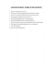 English worksheet: Qeustions about Night at the Museum