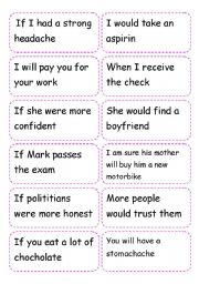 English Worksheet: card game conditional 1 and 2