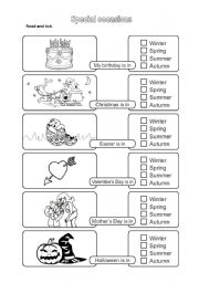 English Worksheet: Special occasions