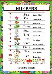 English Worksheet: NUMBERS ! to 10