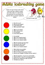 English Worksheet: M&Ms icebreaking game