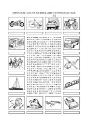 English Worksheet: Means of transportation puzzle