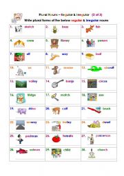 English Worksheet: Plural Nouns  Regular & Irregular (2 of 3)