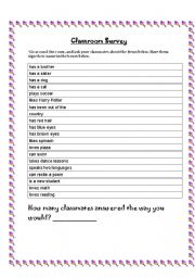 English worksheet: Classroom survey