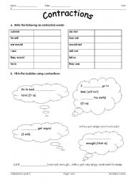 English Worksheet: Contractions