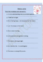 English Worksheet: stative verbs