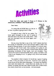 English worksheet: travel to Bali 