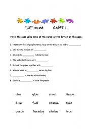 English worksheet: Long U sound - ue gapfill worksheet
