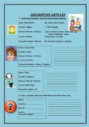 English Worksheet: WRITING A DESCRIPTIVE ARTICLE