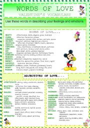 English Worksheet: words of love