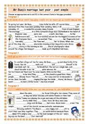 English Worksheet: Mr Busy got married last year. Past simple regular and irregular verbs