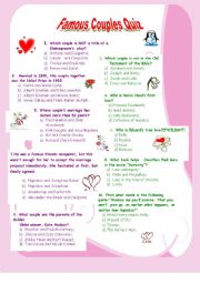 English Worksheet: Famous Couples Quiz