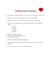 English worksheet: Love Discussion Questions