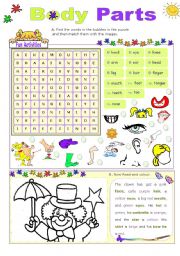 English Worksheet: Body Parts  -  Fun Activities