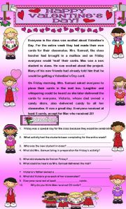 Comprehension - Valentines Day in the Classroom