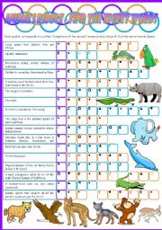 English Worksheet: Animals Riddle  Vocabulary Game  Keys included  3 pages  Editable