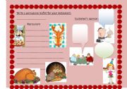 English worksheet: WRITING A PERSUASIVE LEAFLET (2) ABOUT A RESTURANT