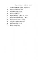 English worksheet: Make questions to underline words