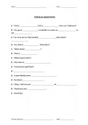 English worksheet: Making appointment - Conversation