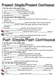 English Worksheet: present simple, past simple, present continuous, past continuous test paper.