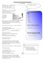 English Worksheet: Song worksheet: Boulevard of Broken Dreams by Greenday