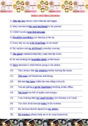 English Worksheet: Subject and Object Questions. 